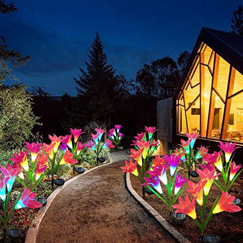 Solar Lawn Light Flower2 Pack（6 Heads） Lily Solar Energy Outdoor Garden Light, Garden Light Outdoor Decoration, Outdoor Light Pile,Solar energyStatue lamp， Garden Stakes Decorative,Lawn Garden，Lily - Thumbnail 3