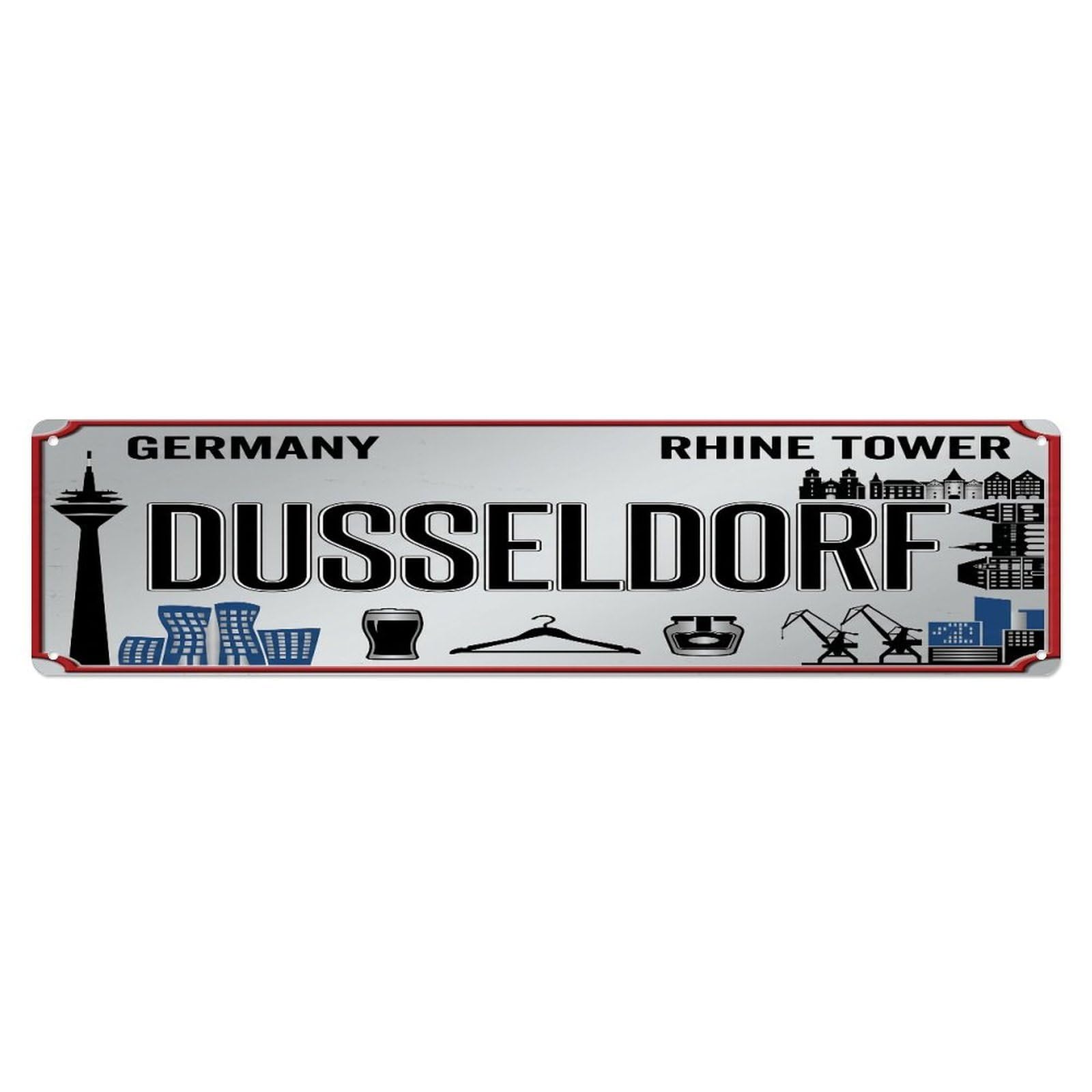 Tgrcjimh Style Metal Tin Sign Vintage Travel Dusseldorf Rhine Tower Fashion