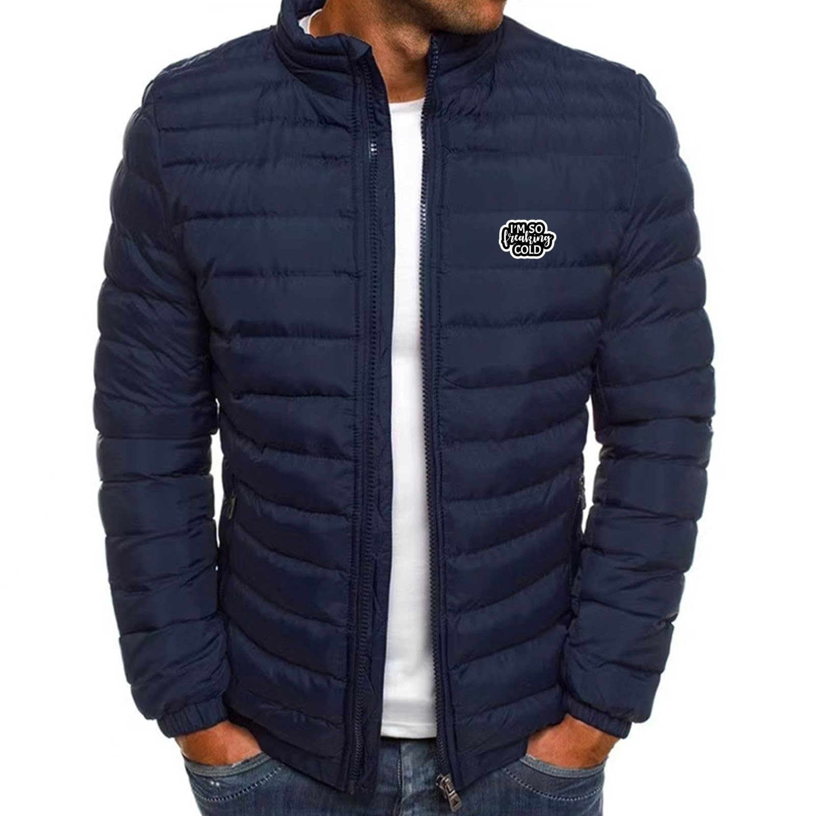 Puffer Jacket Men Packable Lightweight Down Coat Stand Collar Quilted Jacket Zip up Padded Coat Warm Winter Jackets