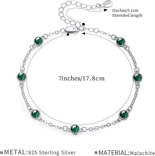 Miniatura 4 de MEDWISE Pulsera de malaquita para mujer, de plata de ley, 7 malaquitas, joyería redonda de malaquita, pulseras de cuentas de piedra natural,