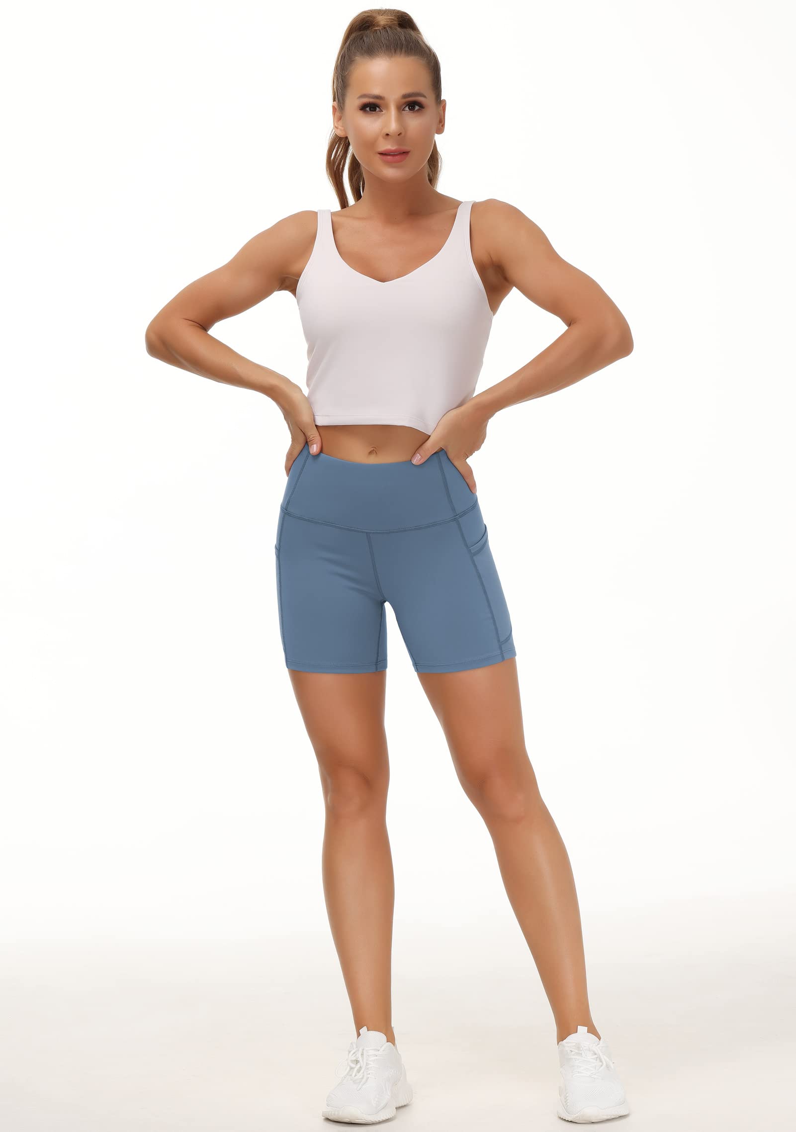 The Gym People Pantalones Cortos de Yoga de Cintura Alta para Mujer, Control de Abdomen, Fitness, Atletismo, Entrenamiento, Correr, con Bolsillos Profundos