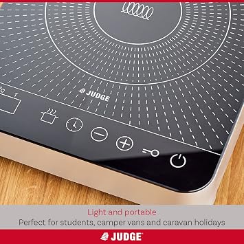 Judge Portable Electric Induction Hob - Single Plate, 2000W, 10 Temperature Settings with Timer