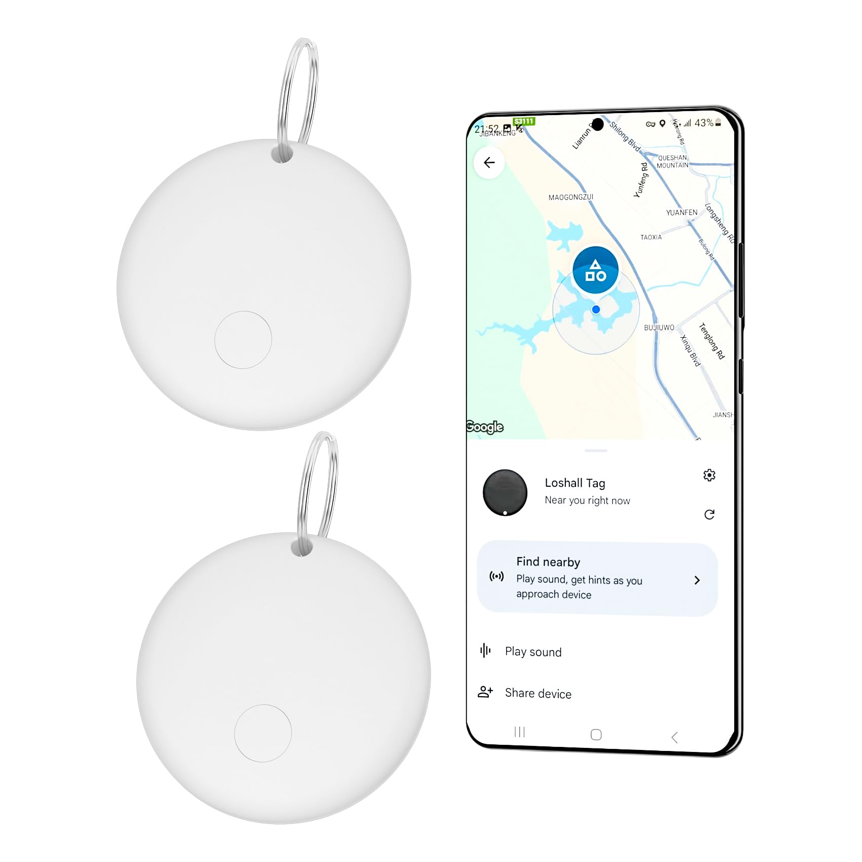 eirix Smart Air Tag for Android, Google Android Tag Tracker Work with Google Find My Device (Find Hub), Key Finder/Luggage Tracker/Item Locator, 2 Pack White