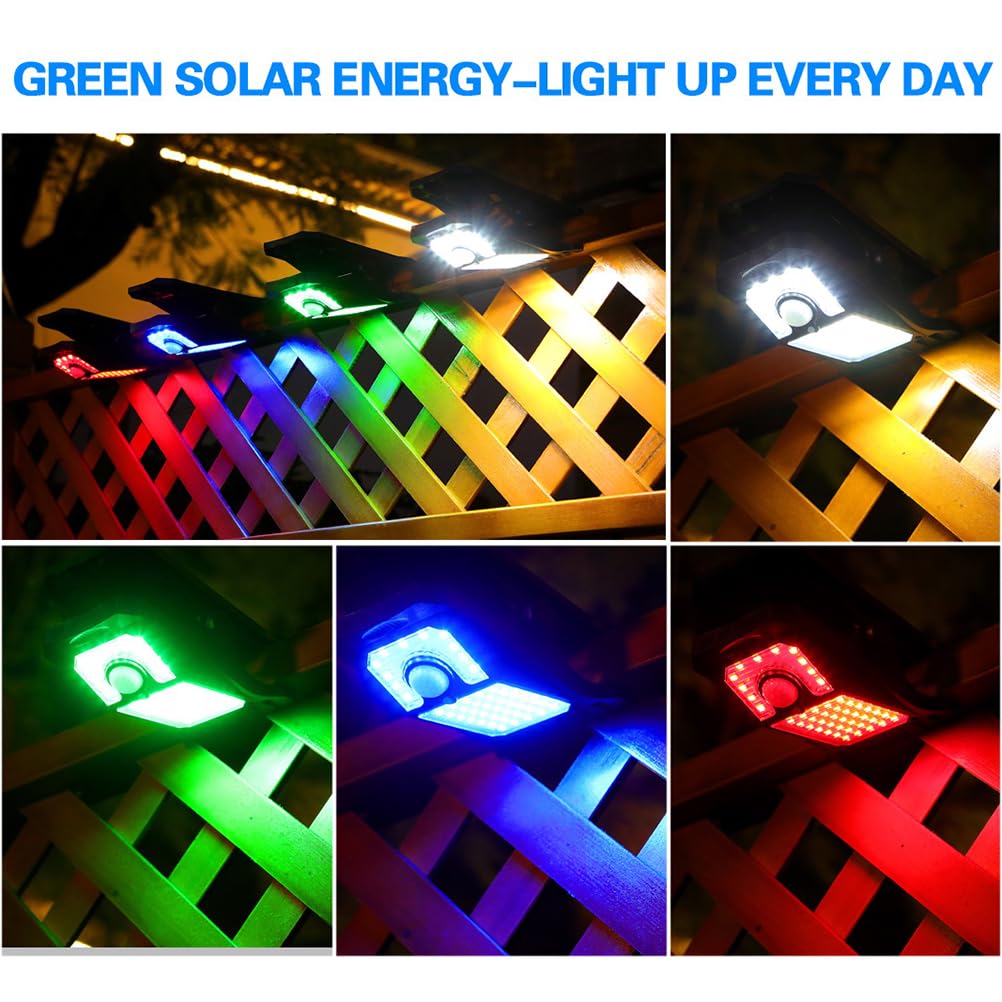 AoLa Solarlampen für Außen mit Bewegungsmelder, Neue 46 LED 4 Farben Clip-on Solarleuchten 3 Modi mit Fernbedienung IP65 wasserdichte Solar und USB angetriebene Solarlampe für Garten,4 Stück