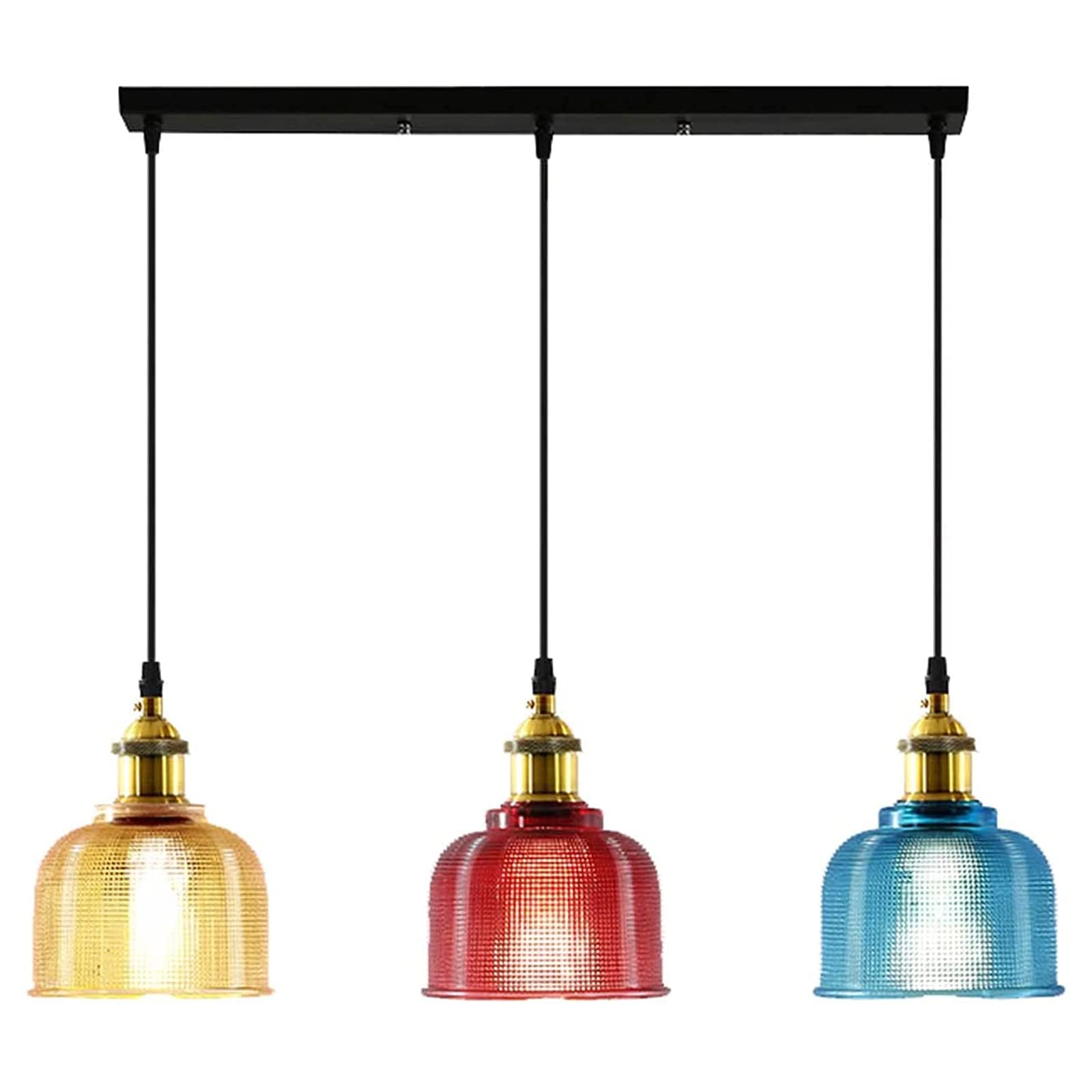 Suspension à 3 voies lustre e27 plafonnier en verre coloré finition bronze