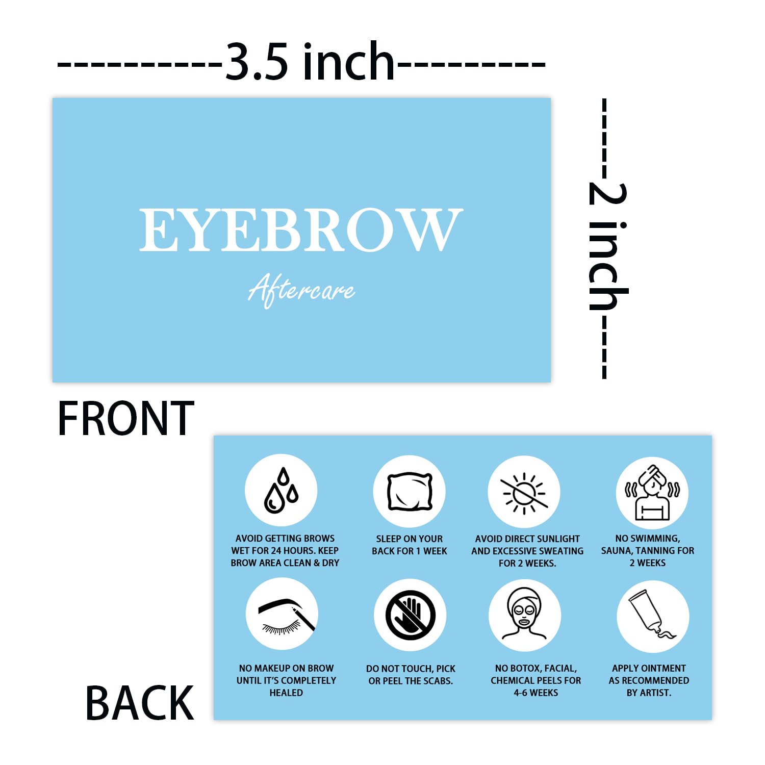 50pcs Permanent Makeup Eyebrow Aftercare Cards, 2x3.5 Inch Post-Procedure Care Instructions, Waterproof & Skin-Friendly Cards for Microblading, Tattoo Healing, and Brow Lamination Aftercare