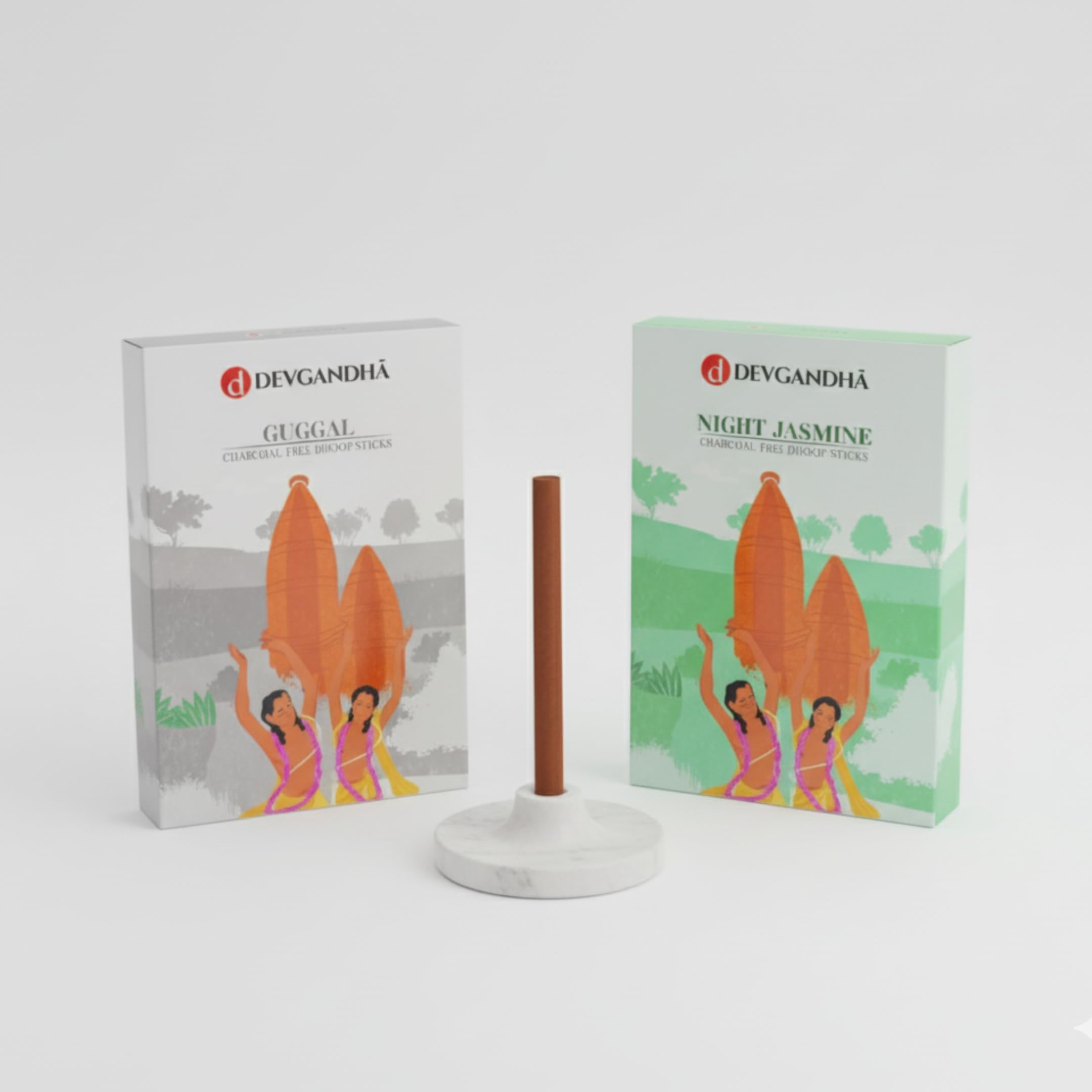 Devgandha Pack of 2 Bamboo-Less Incense Sticks | Charcoal-Free Stick | 2 fragrances Guggal & Night Jasmine |160 GM (Approx. 80 Sticks)-image-31