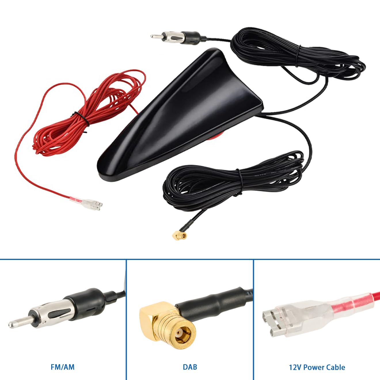 Vecys DAB+ Antena Samochodowa Shark Fin FM/AM Antena Radiowa Wzmacniacz Sygnału SMB do DIN Złącze Wtykowe Samochodowa DAB Cyfrowa Radio Stereo 5m Kabel RG174