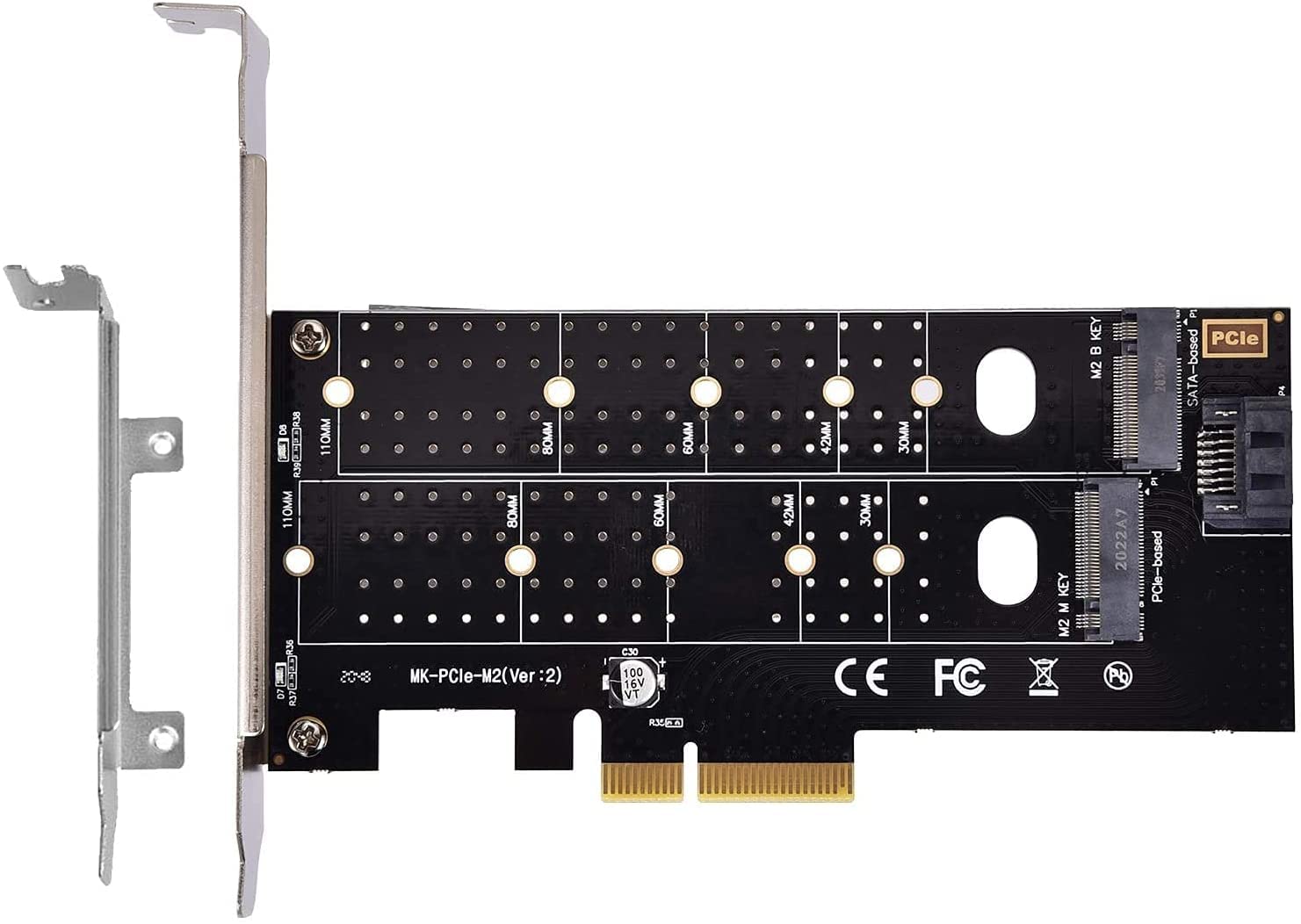 SaiRetail.Com Dual M.2 PCIe Adapter, M.2 NVME (M Key) & M.2 SATA(B/B+M Key) SSD to PCI-e 3.0 x 4 Expansion Card, Supports 2280, 2260, 2242, 2230 Solid State Drives, for Windows 7 8.1 10 and MacOS