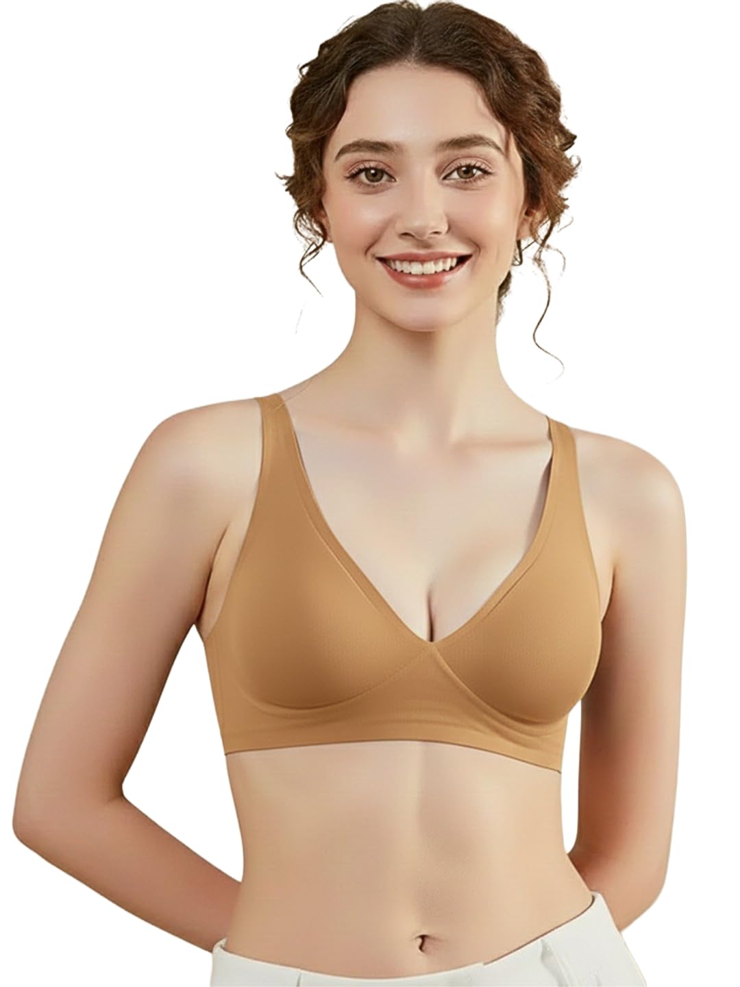 Women's Deep V-Neck Seamless Padded Bra – Wire-Free Comfort Bralette with Removable Cups & Smooth Invisible Fit-picture-56
