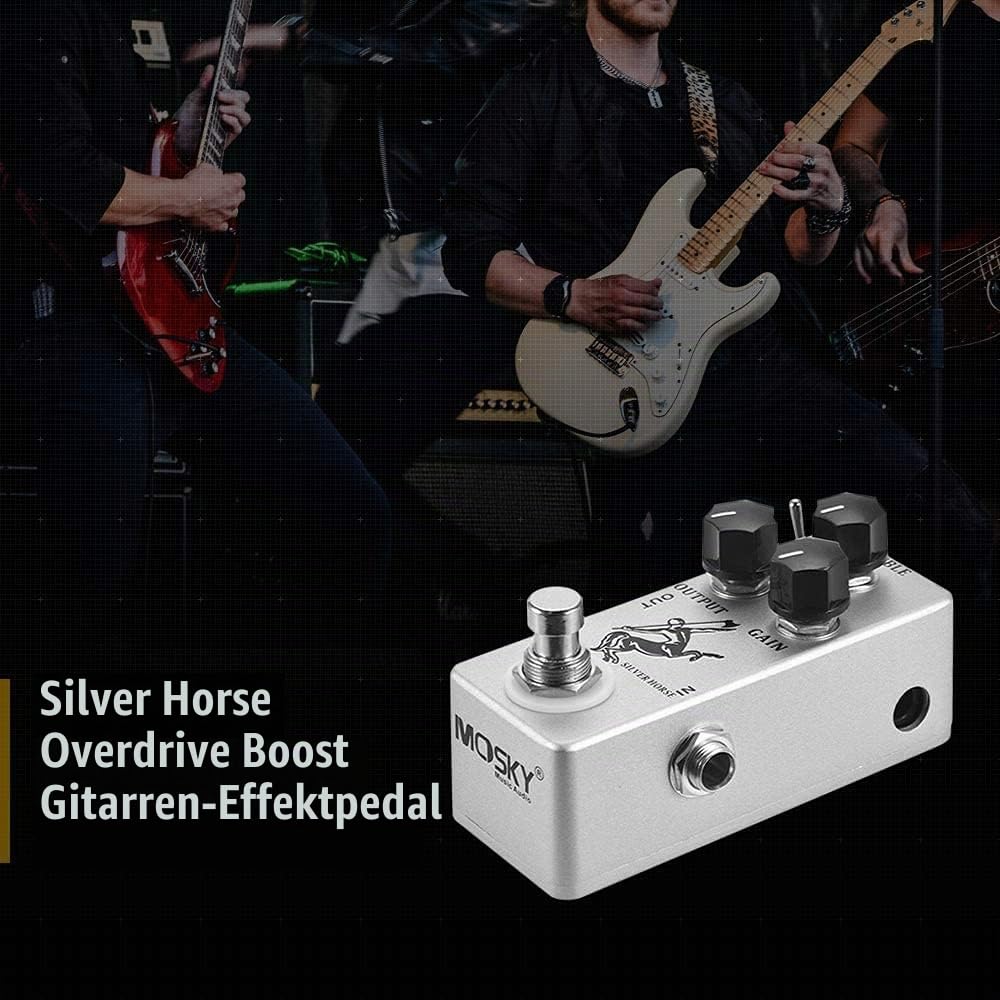 Overdrive Gitarrenpedal, Btuty SILVER HORSE Effektpedal für E-Gitarre mit Overdrive-Effekt, mit 3 Modi TREBLE/OUTPUT/GAIN, True Bypass Mini Size