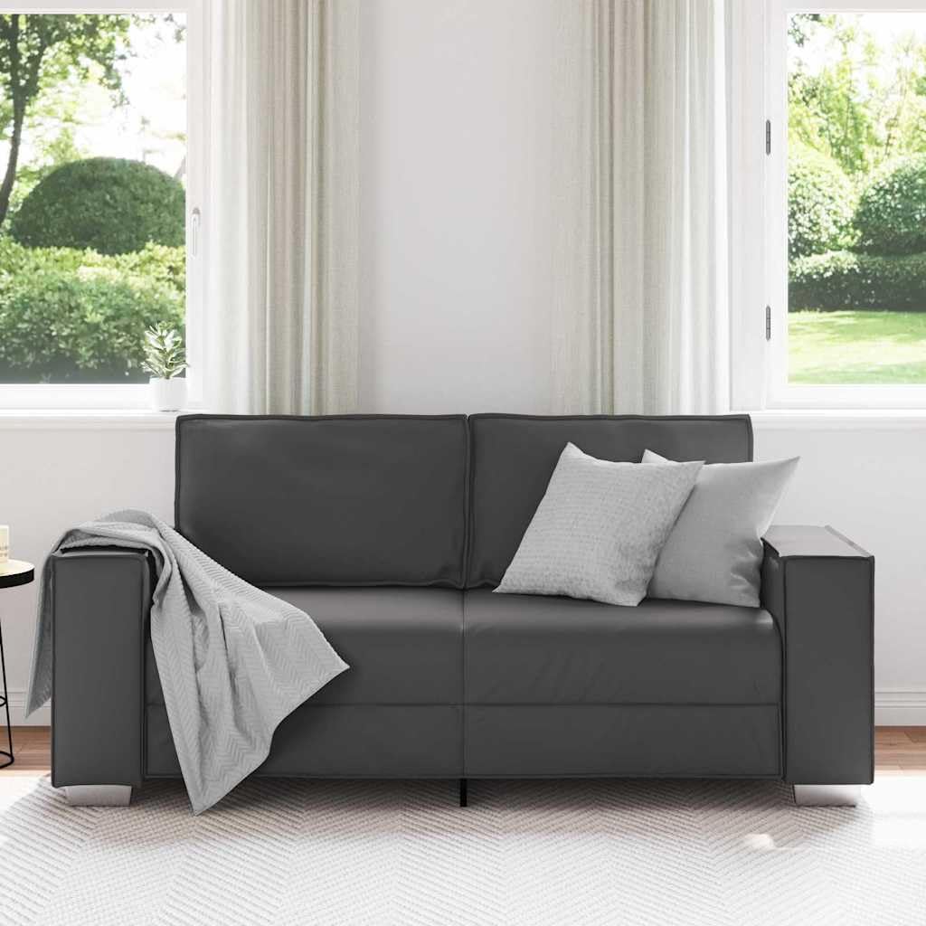 Canapé 2 places gris 180 cm en cuir synthétique avec accoudoirs, dossier, banc, salon, chambre d'amis, construction stable, durable, confortable, facile d'entretien, polyvalent