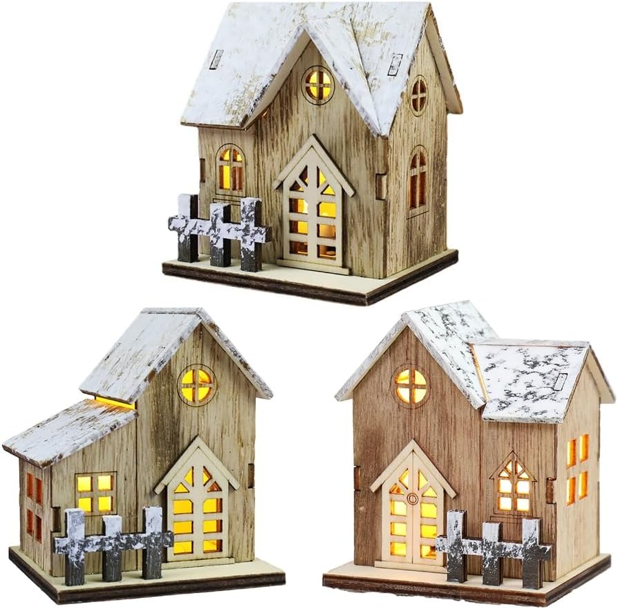 Luminous Christmas House Figurine Village Wood Ornament Exquisite Design for Delightful Display LED Light Ornament