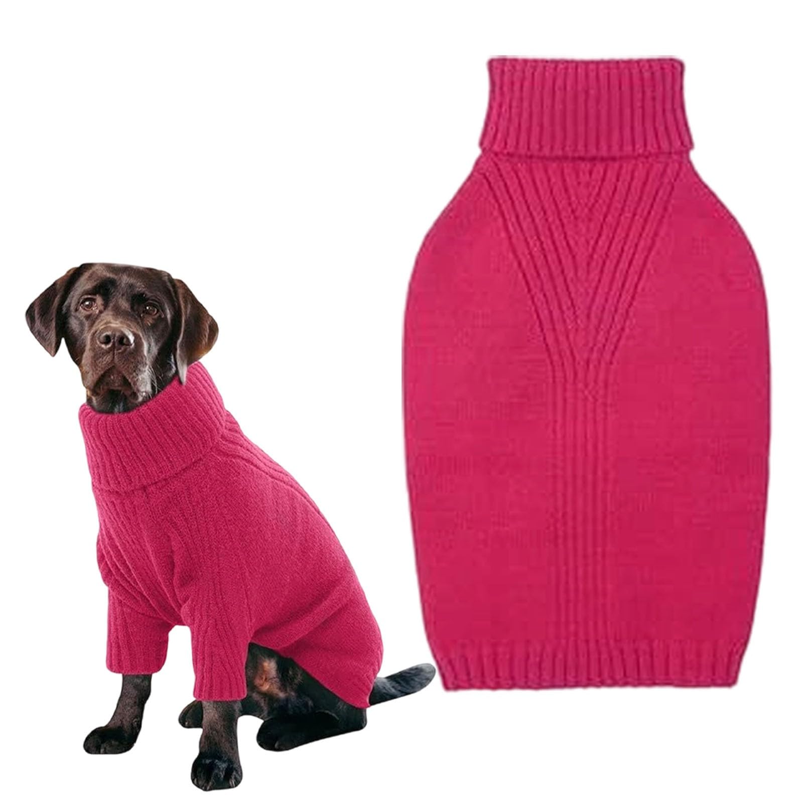 Pull pour chien en tricot thermique - Grand pull à col roulé - Pour chiens extra grands - Élastique - Vêtement pour chien par temps froid (rose vif, XXXXL)