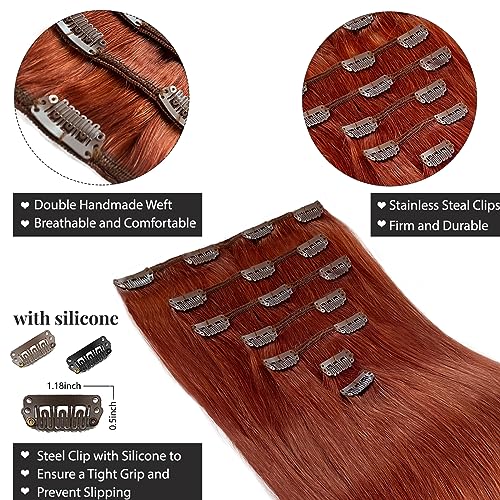 Image of Belaved Clip in Hair Extensions Auburn 7Pcs-12 Inch Real Human Hair Extensions
