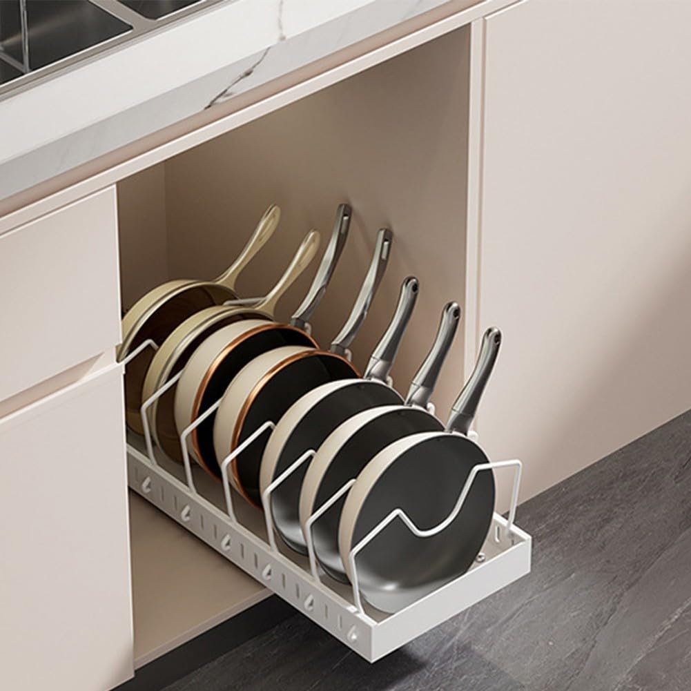 Scaffale scorrevole estraibile per mobili da cucina, progettato per contenere pentole, padelle, coperchi e set di piatti (B nero)