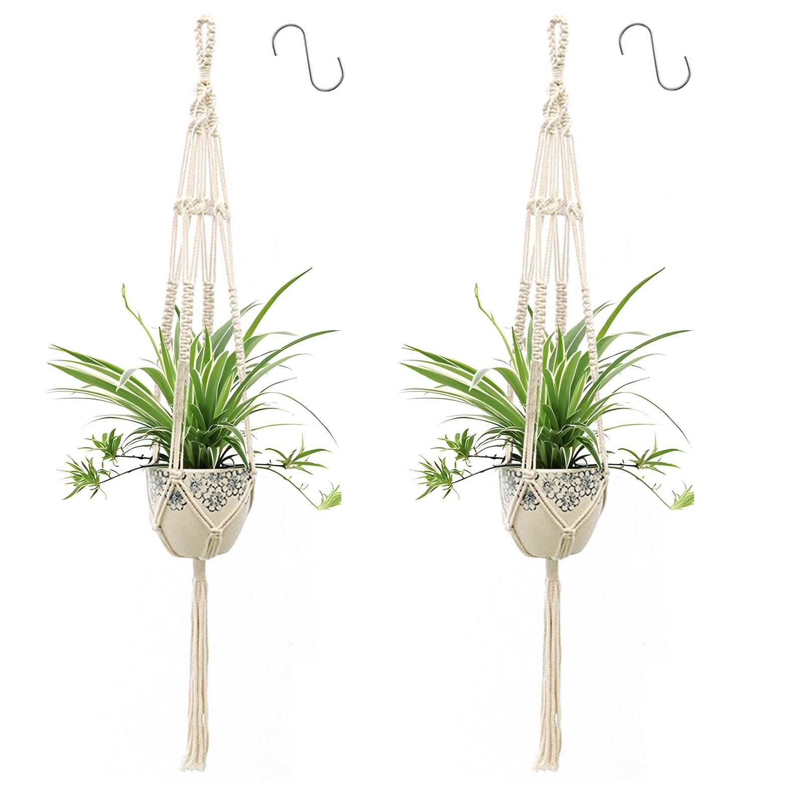 Apstaqeoo 2PCS Hanging Planters Baskets, Cotton Rope Macrame Plant Hanger Wall Hanging Plant Holder Flower Pot Holder with 2 S Shaped Hooks for Indoor Outdoor Garden Balcony Home Decor 110CM(Style 2)
