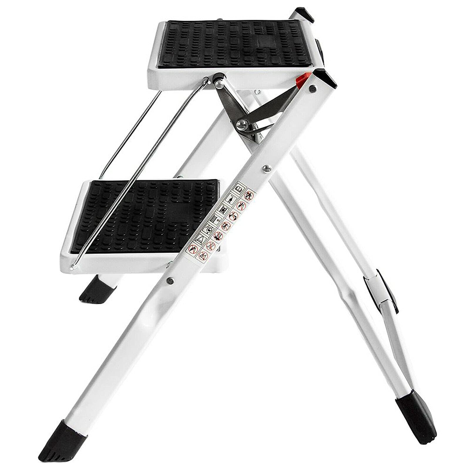 Escalera plegable de 2 peldaños, de acero, antideslizante, para casa, cocina, garaje, soporta hasta 150 kg