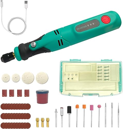 X-YEAH Kit de herramientas rotativas - Herramienta giratoria inalámbrica de 5 V, 3 velocidades y carga USB con 52 accesorios para bricolaje en el