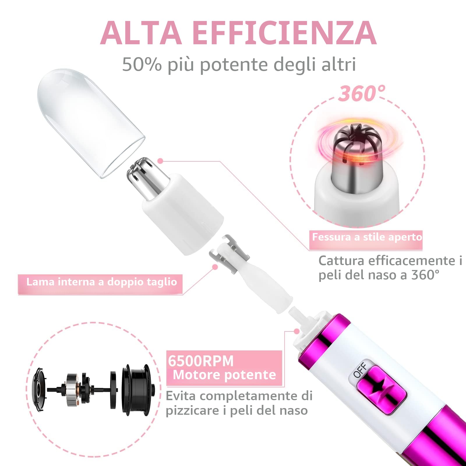 NUMIFUN Rasoio per da naso da donna, senza dolore, per orecchie e naso, per sopracciglia, orecchio, nasos, professionale, impermeabile, oro rosa