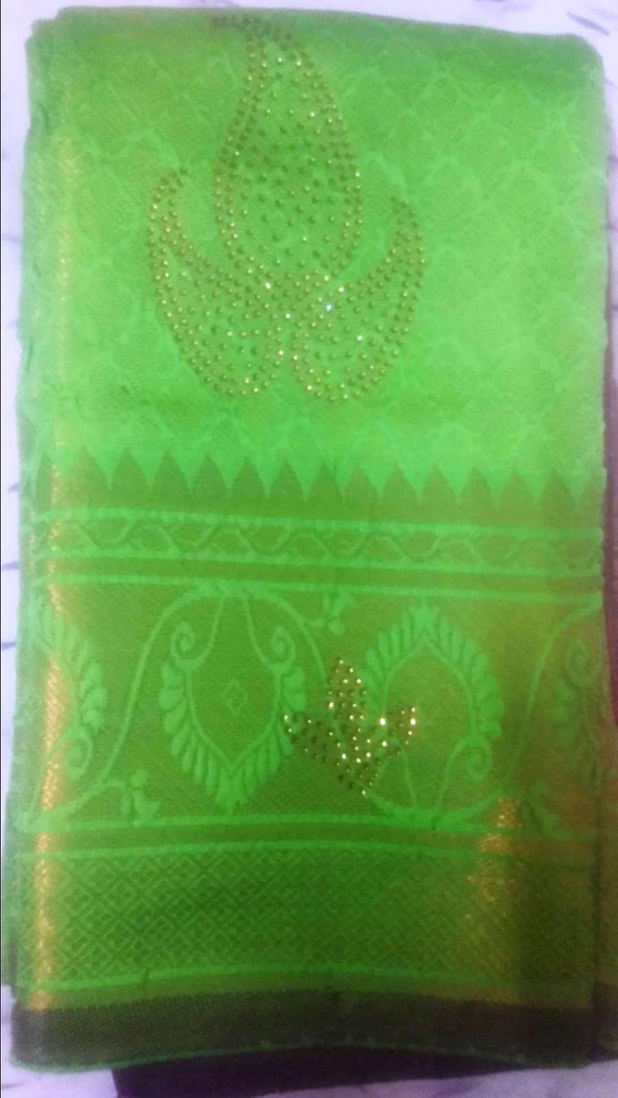 Stylish Green with Maroon Silk Cotton Saree, Stone Embellished Traditional Indian Ethnic Wear-picture-49