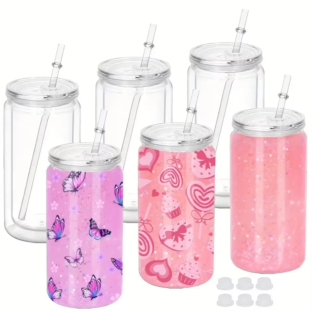 CTRLZS 6PCS 16oz Double Wall Insulated Plastic Water Bottles Insulated Water Bottles DIY Snowball Cup with Pre Drilled Hole Reusable Drinkware Drinkware for All Occasions A