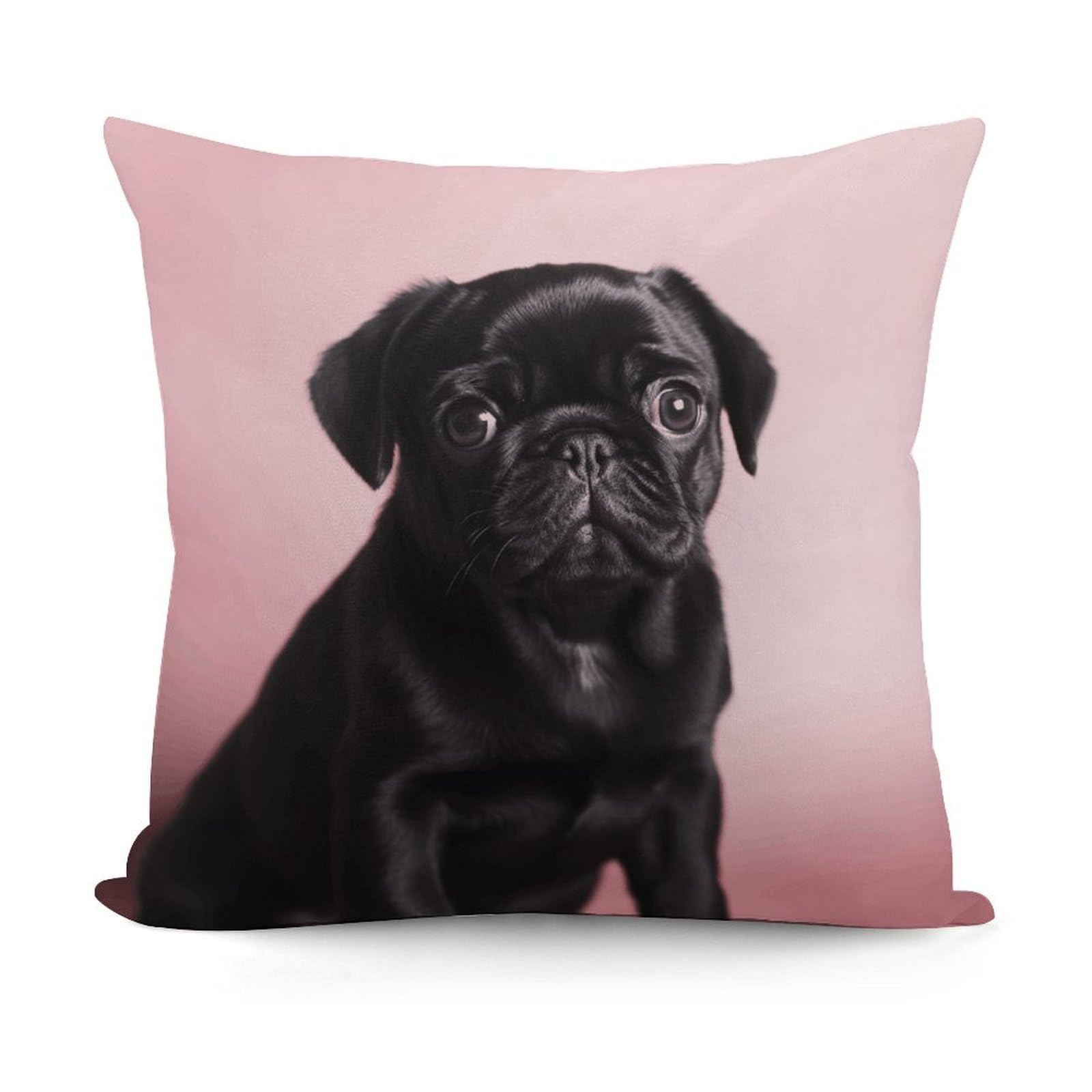 LZQPOEAS Cute Black Pug Throw Pillow Cover 18x18 in Breathable Square Pillow Case Cozy Soft Pillowcase Protector Fashion Modern Couch Cushion Case for Living Room Bed Sofa Decor