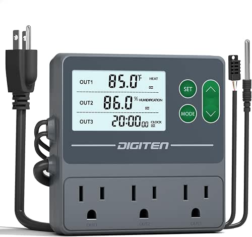DIGITEN Temperature and Humidity Controller with Timer - 3 Outlet,