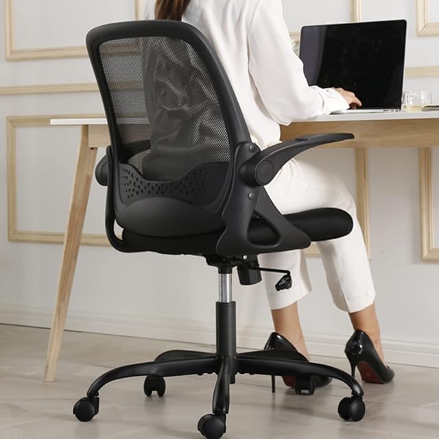 KERDOM Office Chair, Ergonomic Desk Chair, Breathable Mesh Computer Chair, Comfy Swivel Task Chair with Flip-up Armrests and Adjustable Height White