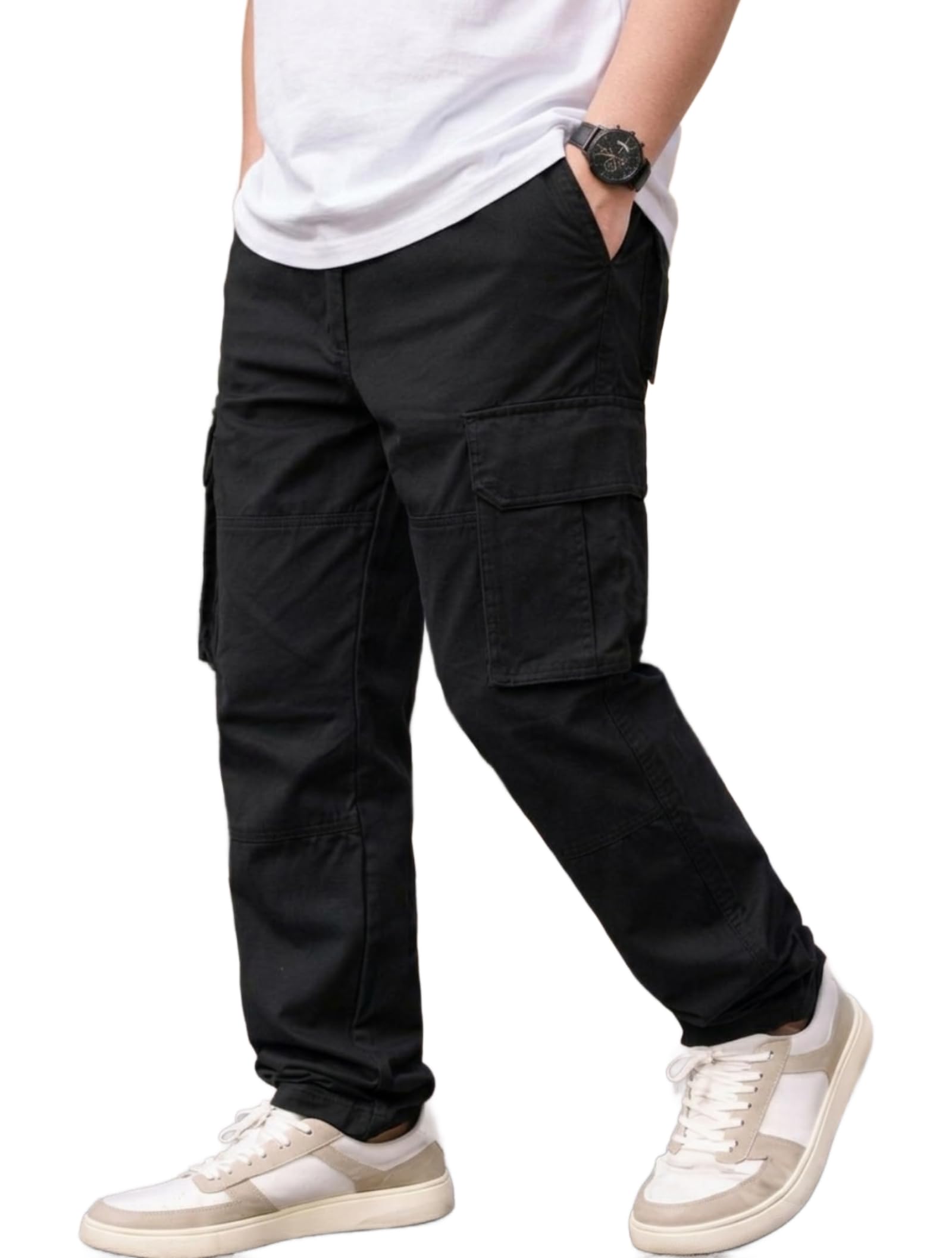 Men’s 100% Cotton Cargo Pants | Relaxed Fit Utility Trousers with Multi Pockets | Lightweight Breathable Casual Travel Pants for Men-image-26