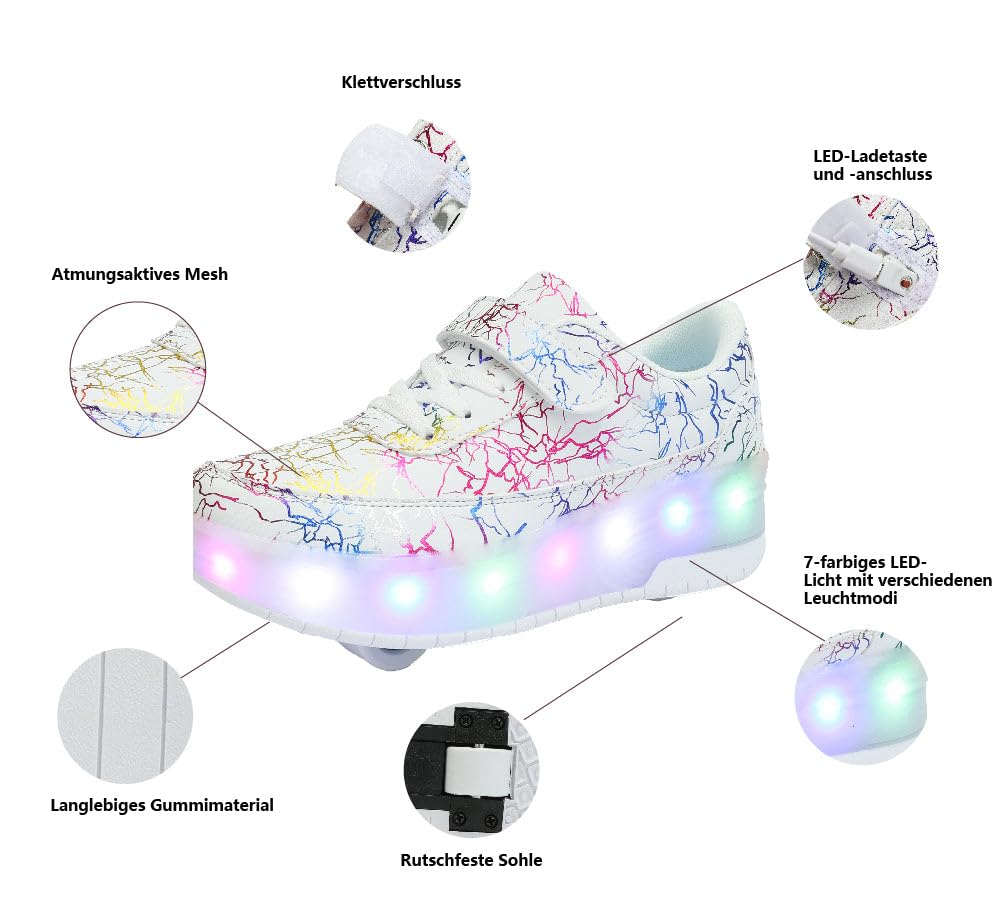 HUSKSWARE Pattini a rotelle, per Ragazzi e Ragazze, con 4 Ruote, Regolabili, con Ruote, Colore Nero, Bianco,Rosa 28-40 EU