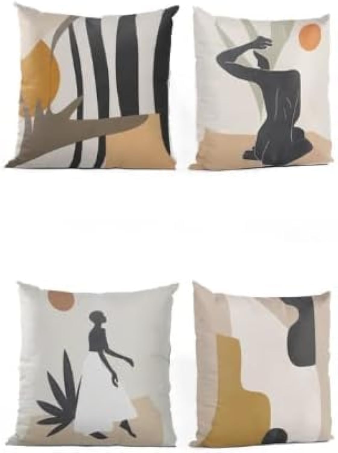 Bamboo DecorSet Of 4 Cushions Covers Size (45x45) CM-(18x18) IN Hidden Side Zipper Contemporary Printed Design Throw Pillow Covers -Decorative Pillow Cases For Bed -Sofa- Lounge Chair (African)