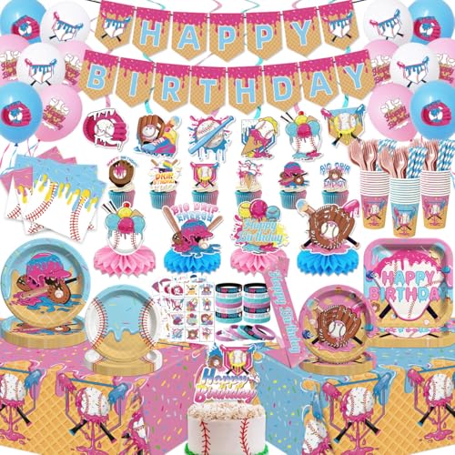 231Pcs Ice Cream Drip Baseball Birthday Party Decorations All-in-1