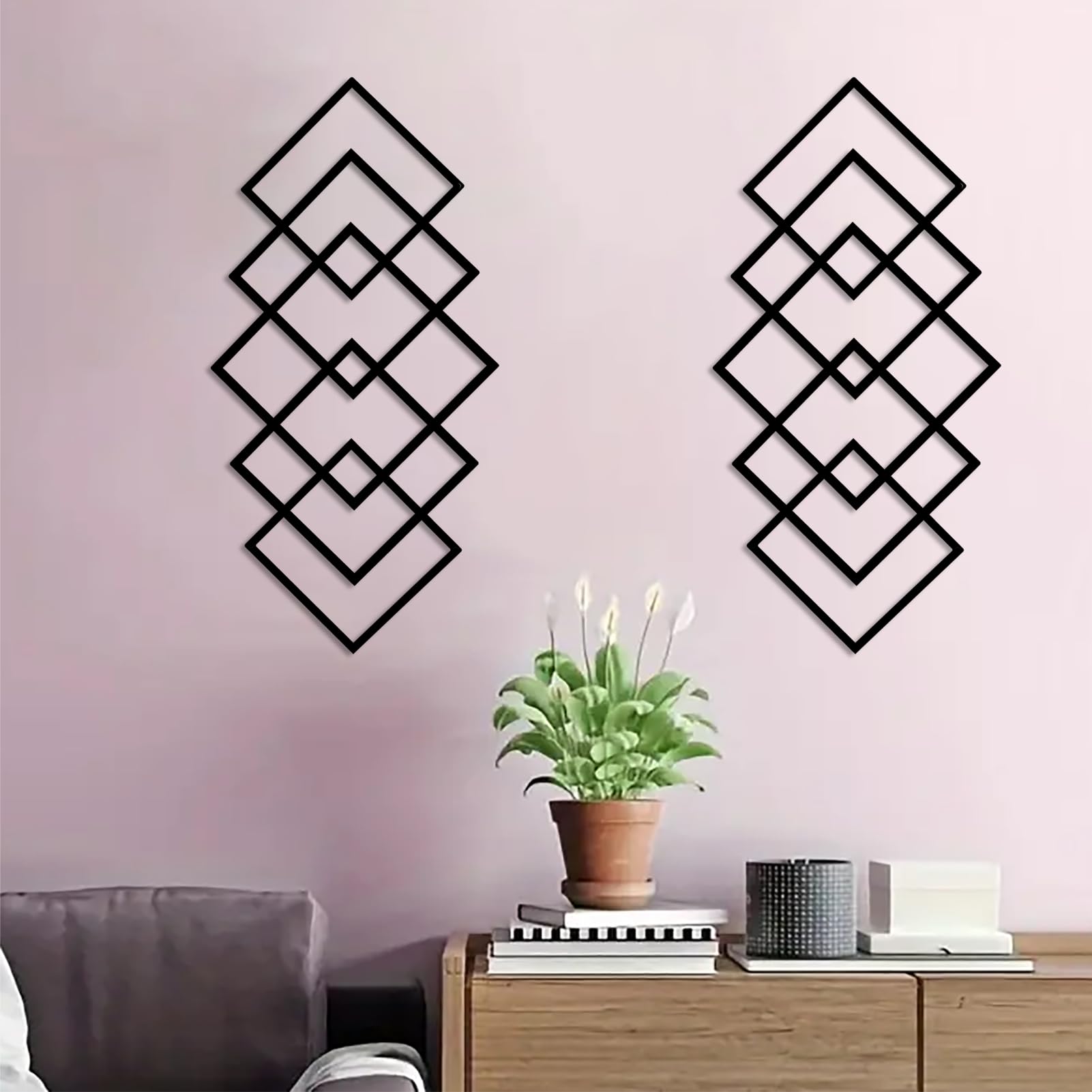 DUOOLN Abstract Metal Wall Art, 2Pcs Black Modern Iron Geometric Hanging Sign, Minimalist Single Line Art Wall Décor Sculptures, Living Room Bedroom Bathroom Office Farmhouse Sofa Accent Wall