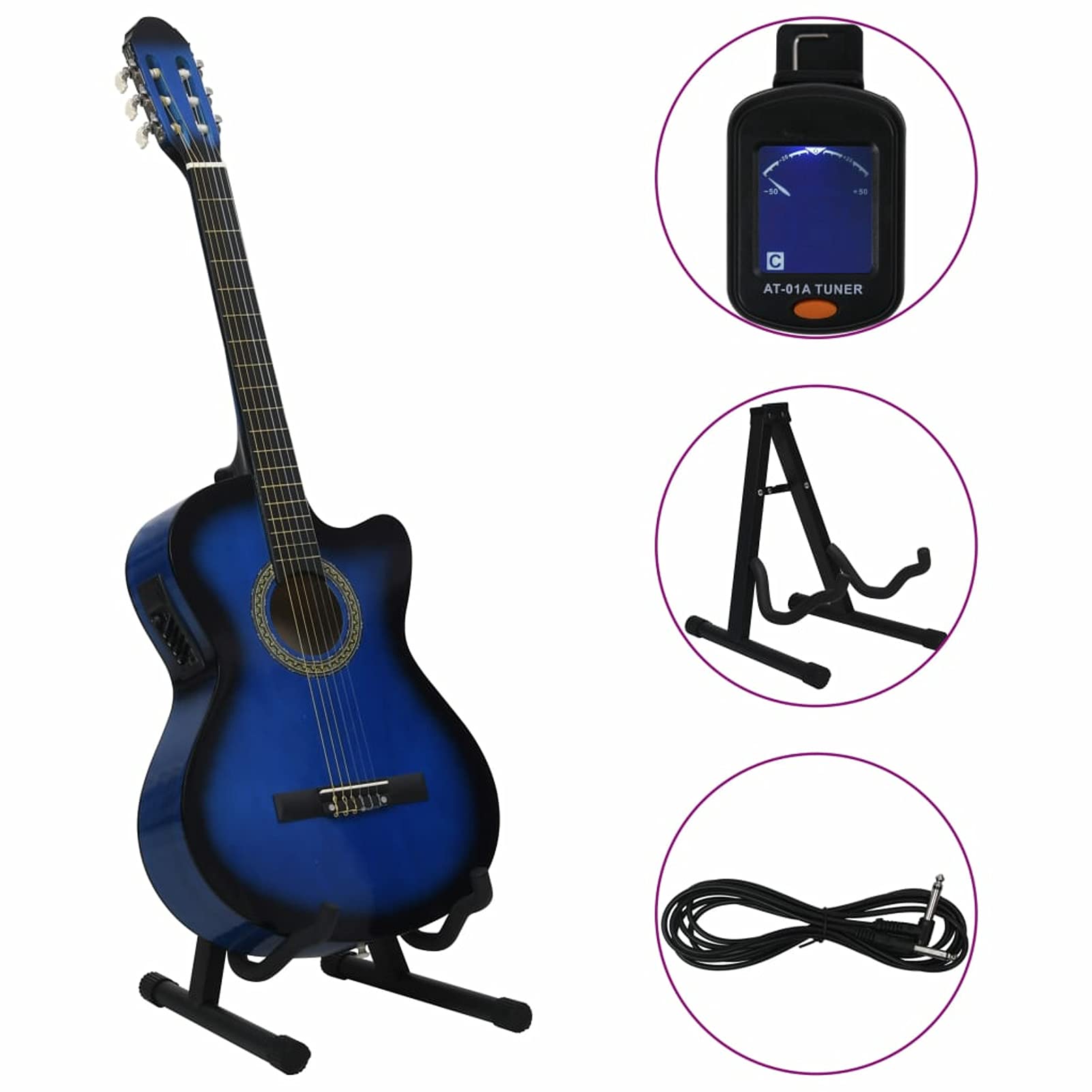 Gecheer Set Chitarra Western 12 pz con Equalizzatore e 6 Corde Blu