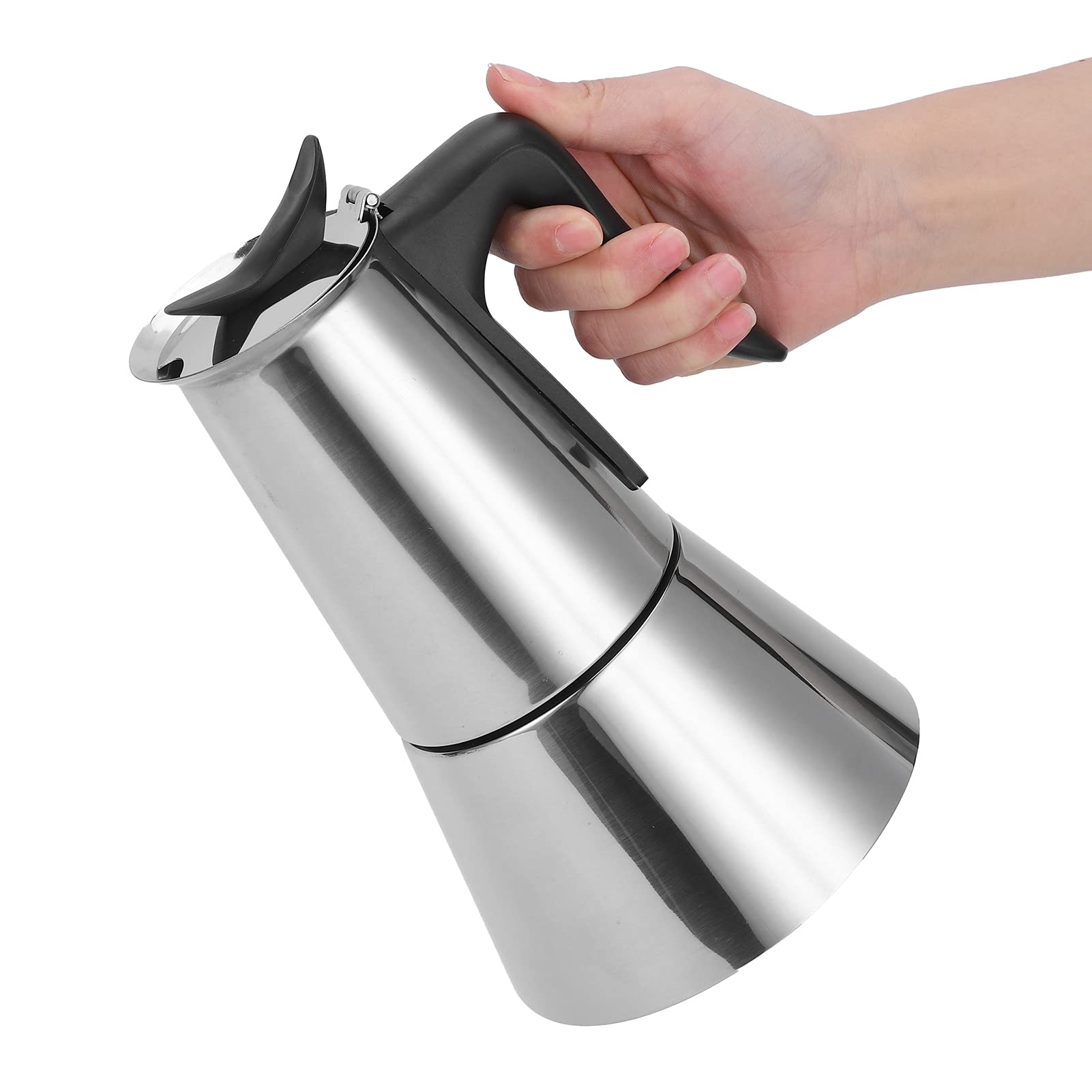 Cafetière à percolateur électrique, 480W 300ML Machine à café en acier inoxydable à arrêt automatique Percolateur à café détachable avec boîte à poudre de café à petit trou, poignée isolante