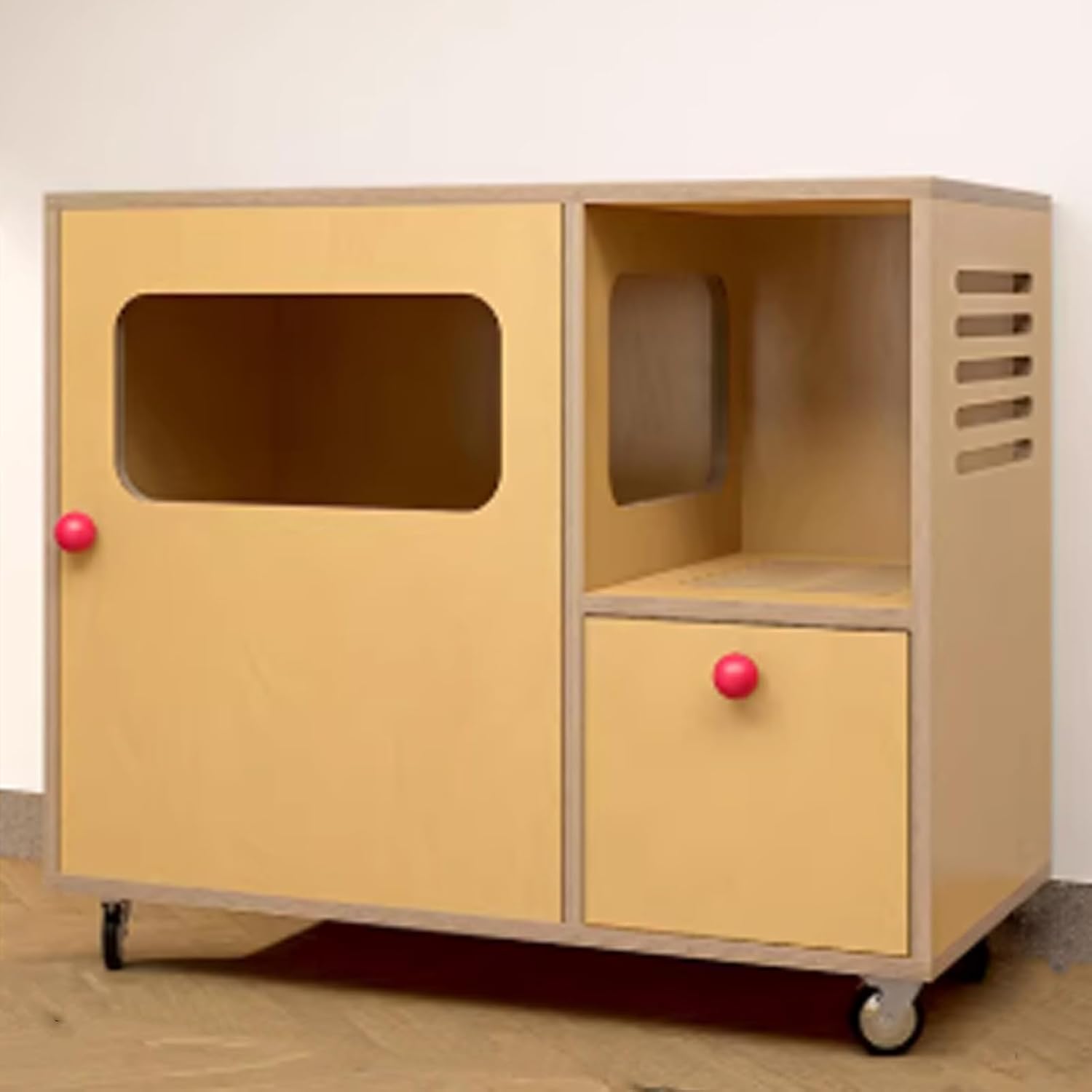 Cat Litter Box Enclosure Furniture, Cat Cabinet Litter Box Cabinet with Sand Drainage Channel and Silent Casters, Hidden Cats House Side end Table for Living Room(Yellow)