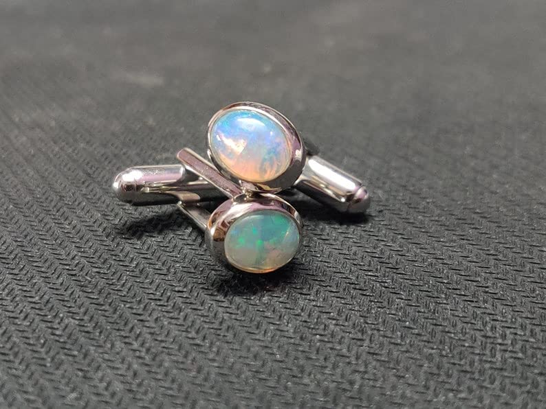 Mancuernillas para hombre en plata sólida con ópalo 8x10 mm miniatura 4