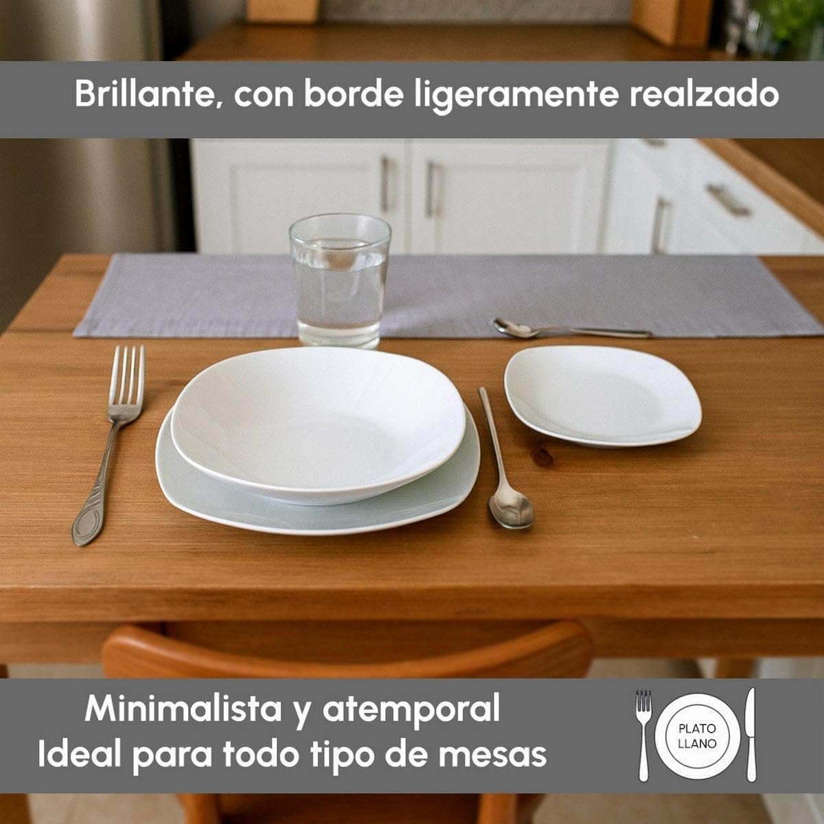 12 Platos Llanos de Porcelana Blanca - Juego de 12, Diseño Cuadrado, 25 cm, Aptos para Lavavajillas y Microondas, Color Blanco