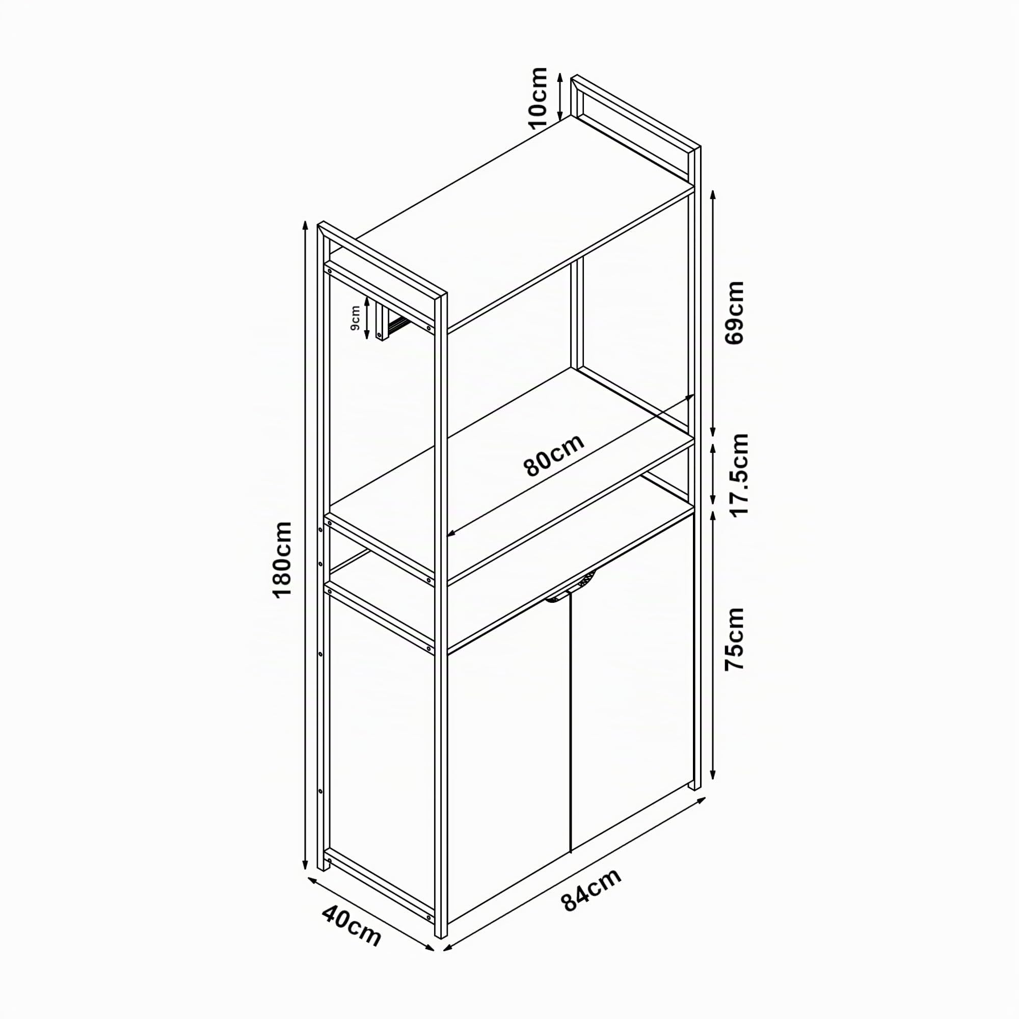 [en.casa] Perchero Burro Larem de Estructura Metálica con Barra y Estante Superior Burro Ropa con 1 Compartimento Abierto y 3 Cerrados Armario para Entrada 180 x 84 x 40 cm - Efecto roble