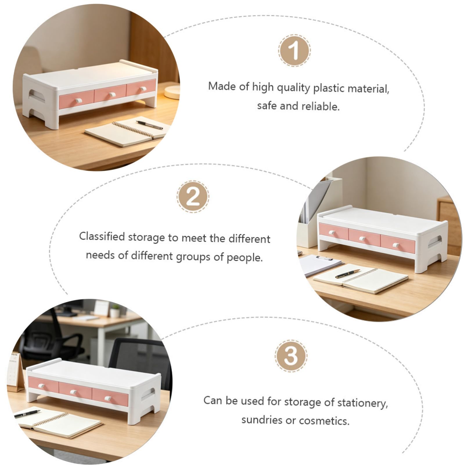 SHINEOFI Supporto per Monitor Elevato in Plastica Rosa per Scrivania | Organizer da Casa, per Cancelleria e Cosmetici, Struttura Classificata, per Studenti e Appassionati di Makeup