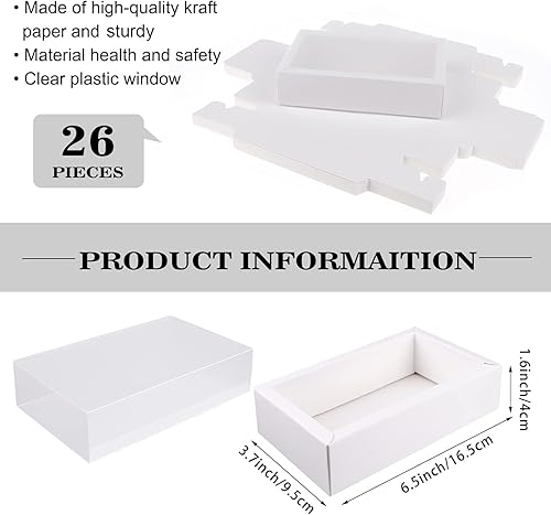 Miniatura 2 de 26 cajas rectangulares de papel kraft con tapa transparente, cajas de embalaje pequeñas de cartón para regalos de fiesta, dulces y manualidades, 6.5