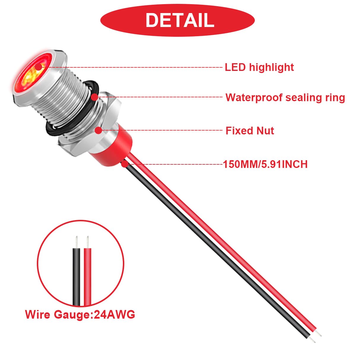MKBKLLJY 10St. 6mm DC 12-24V Rotes LED Metall Blink Produktbild-Vorschau 9