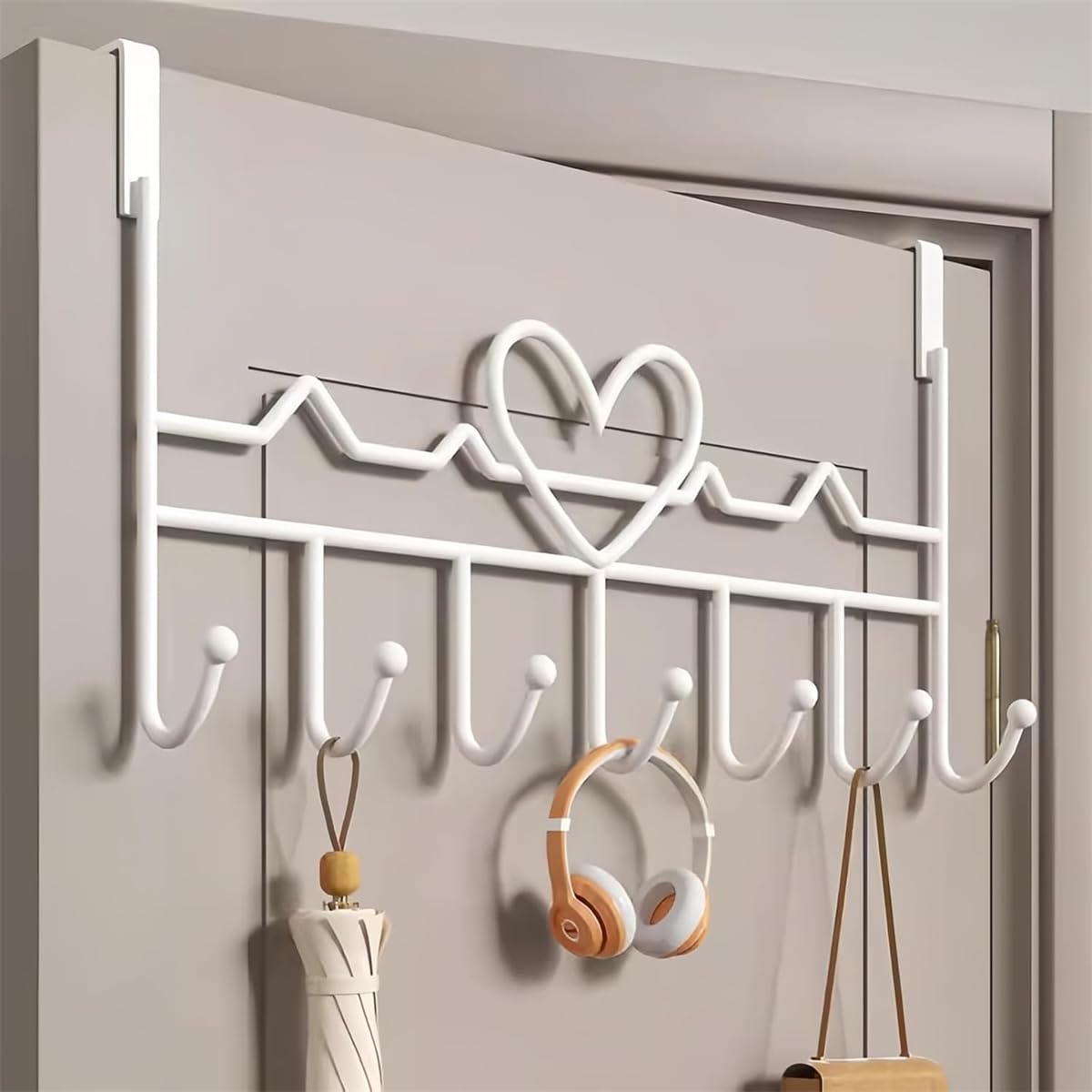 Michear 2pcs Over The Door Hook, Large No-Drill Hanger for Coat Towel, Bag, Robe (White), Love-white - Image 2