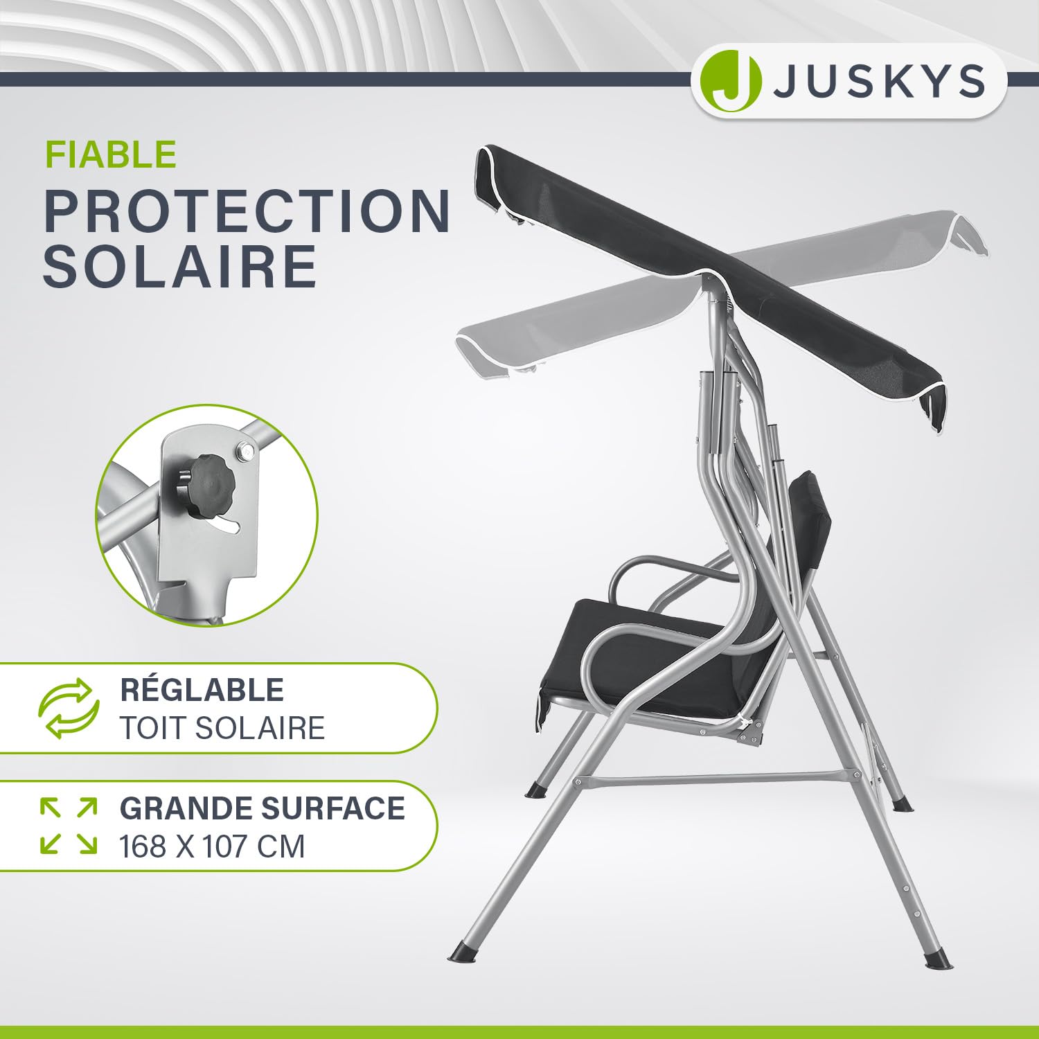 Juskys Balançoire Hollywood avec Toit et Coussin de siège - balançoire de Jardin 200 kg Chargeable - Banc de balançoire pour Jardin et terrasse- Gris, 3 Places