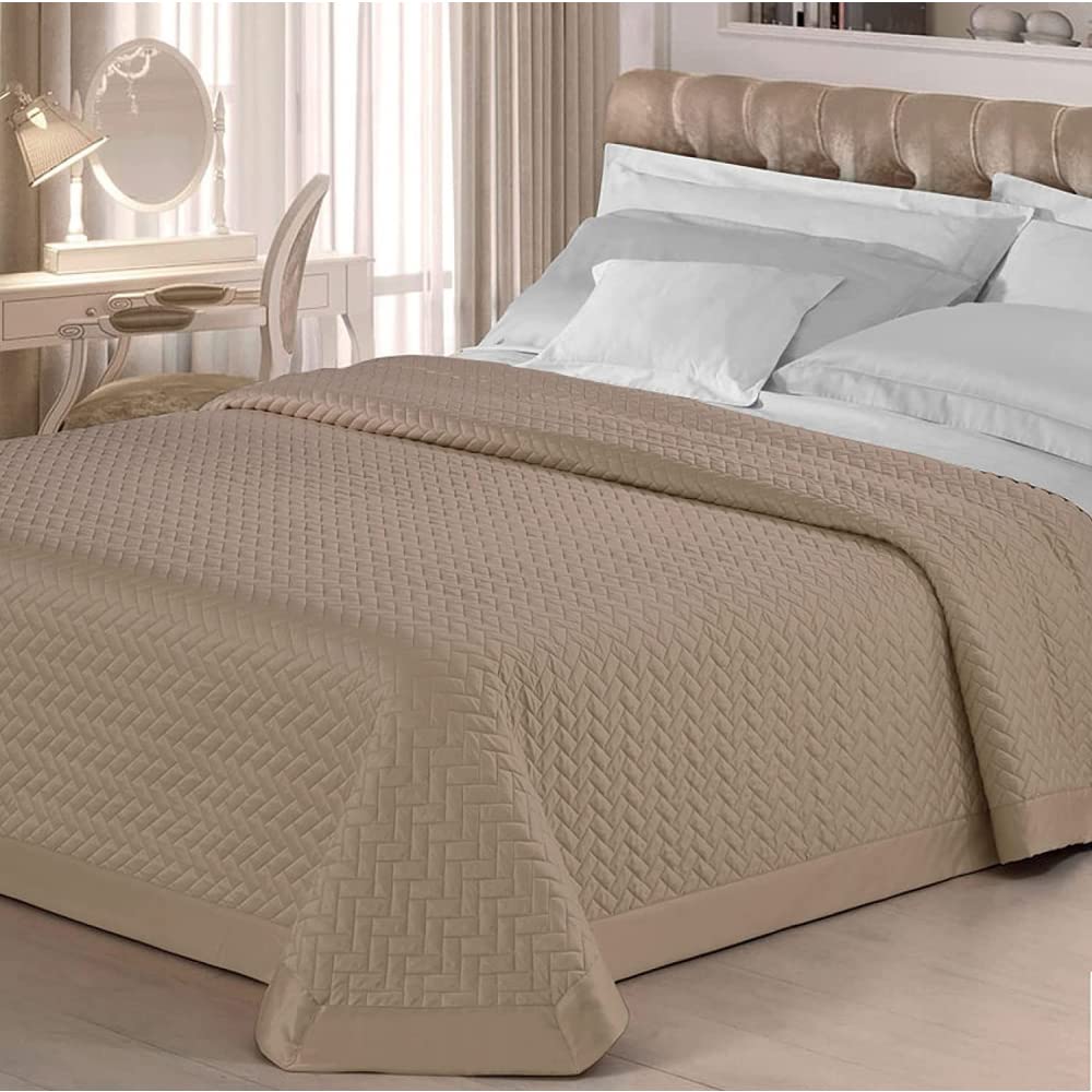 Ruoccohome Trapuntino Primaverile-Estivo Letto Matrimoniale - 260x260 cm Copriletto effetto Raso Tinta unita - Prodotto Italiano - Tortora