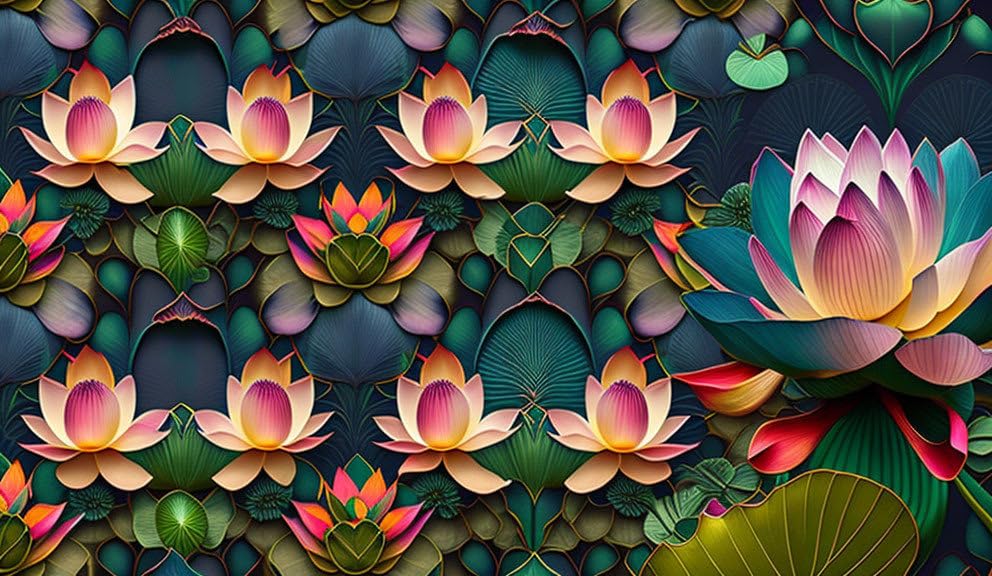 Affiches sur toile de fleurs de lotus SERENDIPITP 60x90 cm pour décoration murale de salon