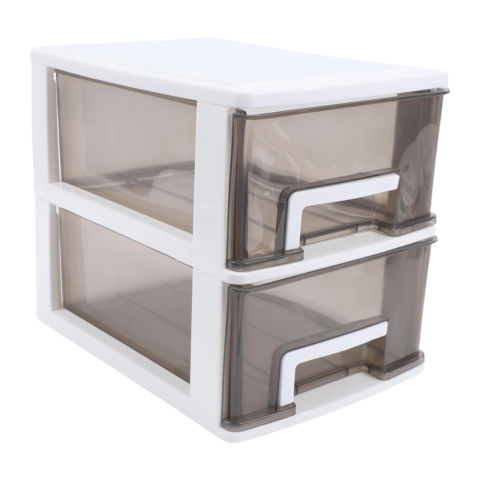 Schreibtisch-Aufbewahrungsbox, 2 Schubladen, Transparenter Kunststoff-Organizer, Stapelbare, Staubdichte Box für Bürobedarf, Kosmetik, Schreibwaren, Zuhause, Schule (Mittlere Größe, 2