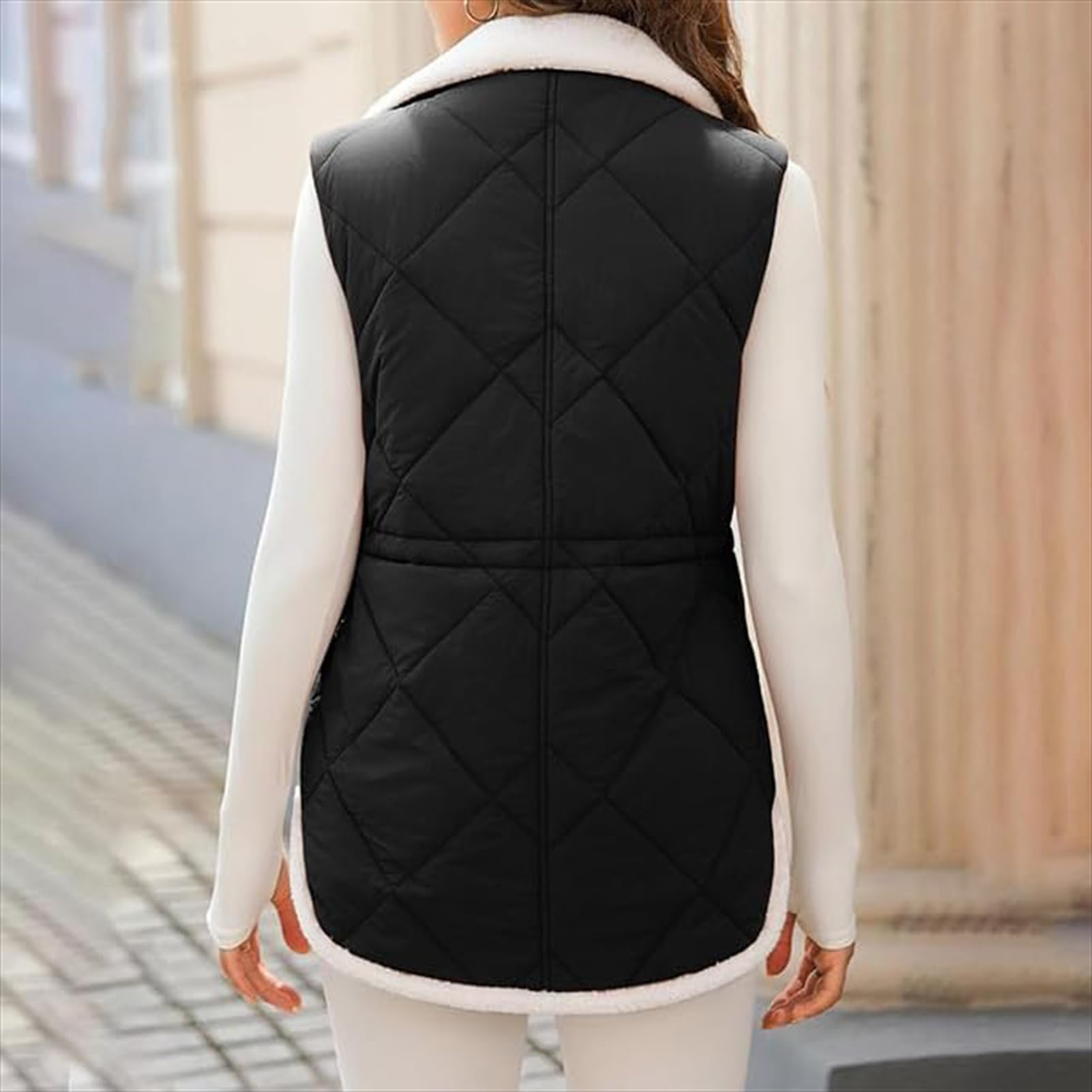 Gilet casual con collo alto senza maniche, gilet da donna lungo e leggero trapuntato, giacca di cotone di media lunghezza alla moda street style