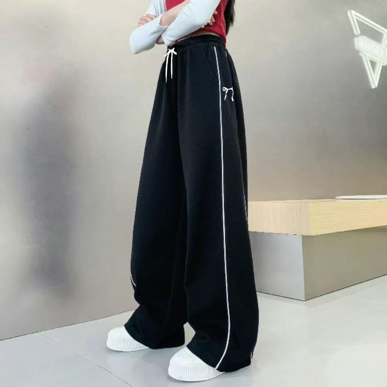 Baggy Jogginghose Mädchen Baumwolle Teenager Lang Jogging Sporthose Kinder Einfarbig Freizeithose Elastische Hohe Taille Hose Loose Weite Bein Outdoorhose Activewear Mit Taschen